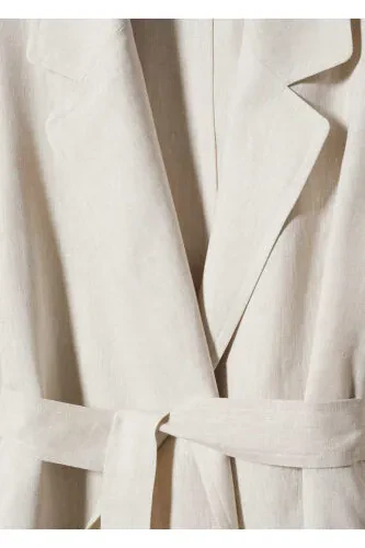 100% Linen Lapel Trench Coat - 7