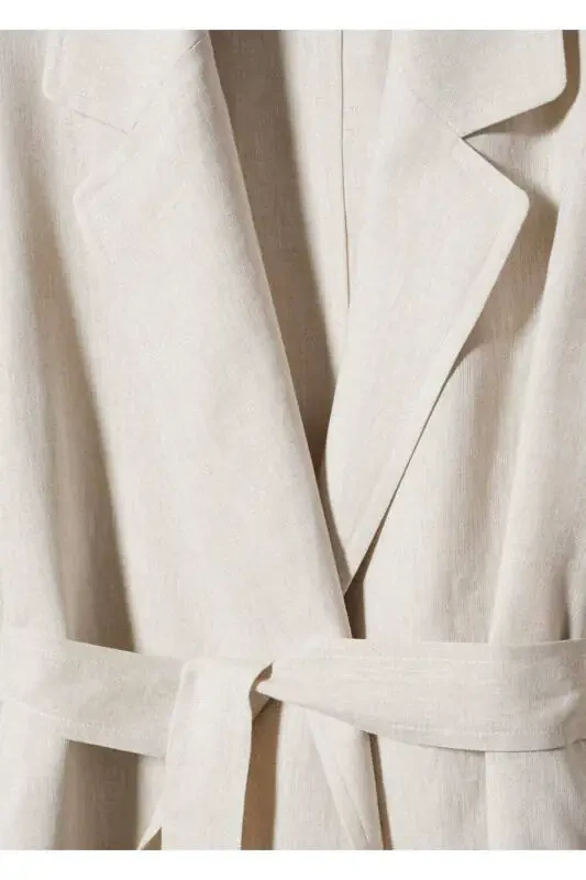 100% Linen Lapel Trench Coat - 7