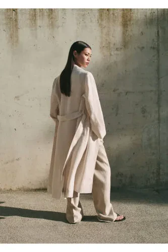 100% Linen Lapel Trench Coat - 8