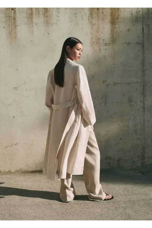 100% Linen Lapel Trench Coat - 8