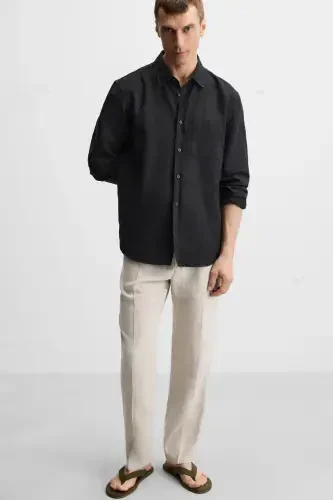 100% LINEN PLEATED TROUSERS-Light beige - 6