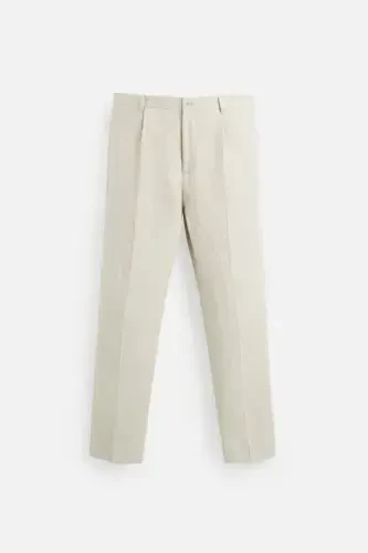 100% LINEN PLEATED TROUSERS-Light beige - 7