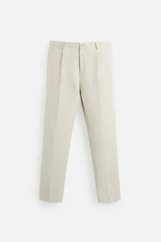 100% LINEN PLEATED TROUSERS-Light beige - 7
