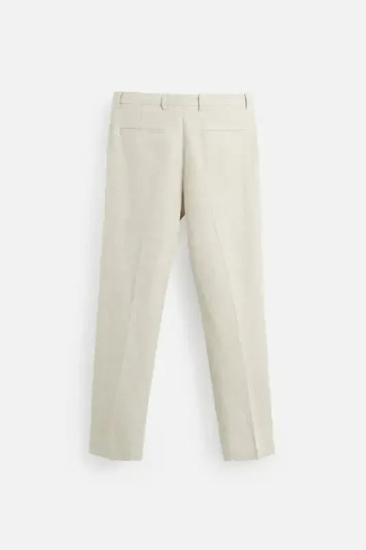 100% LINEN PLEATED TROUSERS-Light beige - 8