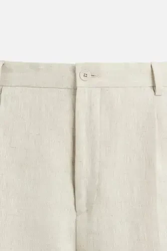 100% LINEN PLEATED TROUSERS-Light beige - 9