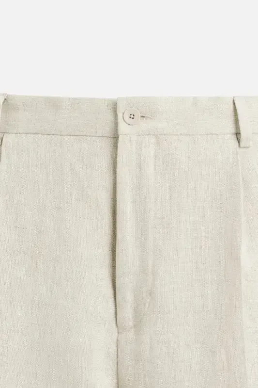 100% LINEN PLEATED TROUSERS-Light beige - 9