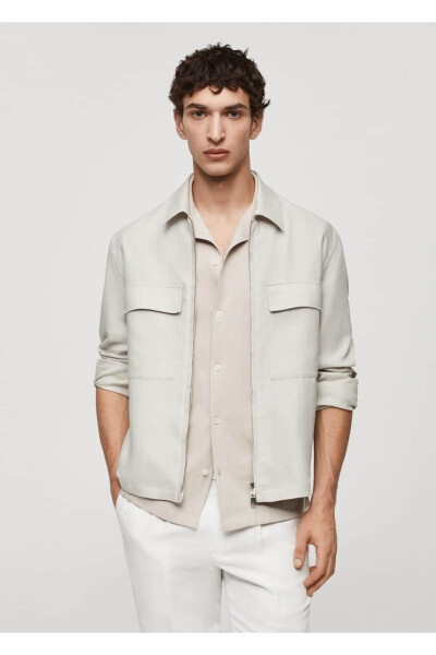 100% Linen Pocket Shirt Jacket - MANGO MAN