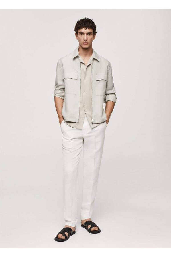 100% Linen Pocket Shirt Jacket - 2