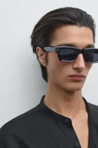 100% linen regular fit mandarin collar shirt-BLACK - 4