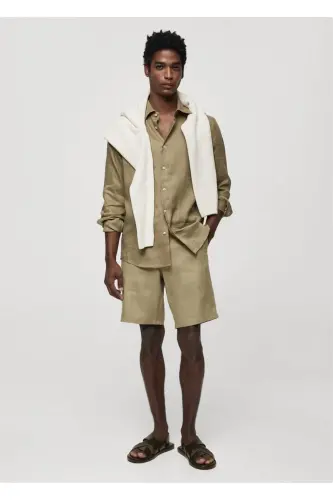 %100 Linen Regular Fit Shirt-Khaki Color - MANGO MAN (1)