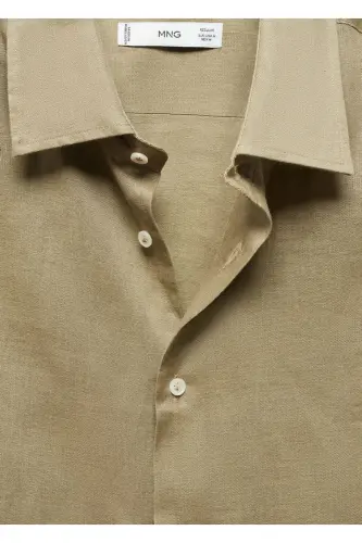 %100 Linen Regular Fit Shirt-Khaki Color - 7