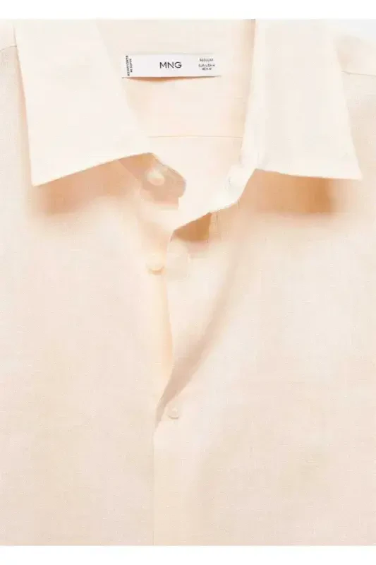 100% Linen Regular Fit Shirt-Pinkish Orange - 6