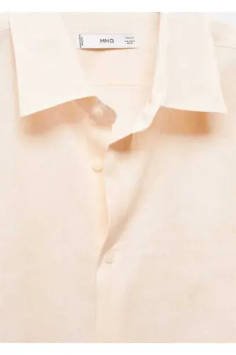 100% Linen Regular Fit Shirt-Pinkish Orange - 6
