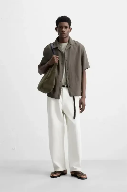 100% LINEN SHIRT-Brown / Mole - ZARA