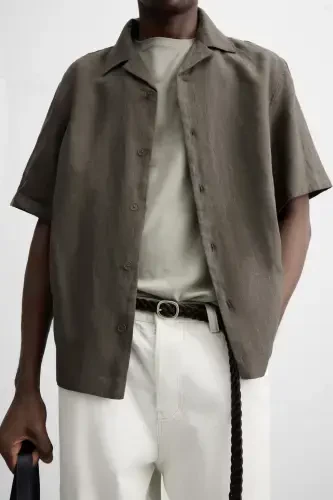 100% LINEN SHIRT-Brown / Mole - 5