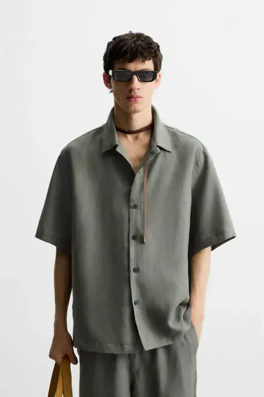 100% LINEN SHIRT-Green / Blue - 2