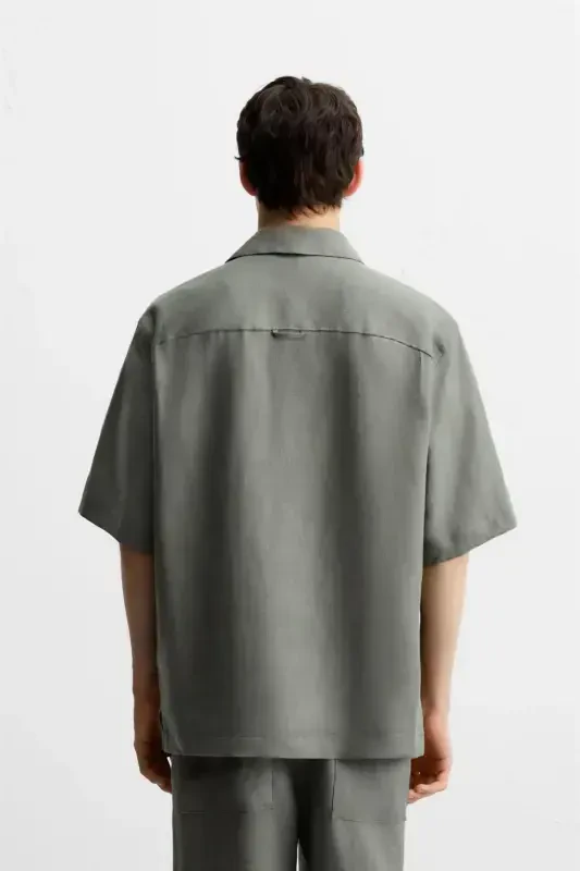100% LINEN SHIRT-Green / Blue - 3