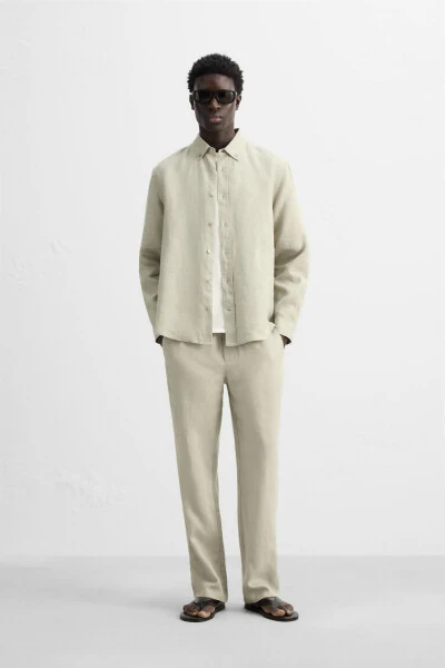 100% LINEN SHIRT-Light beige - MODAZONE