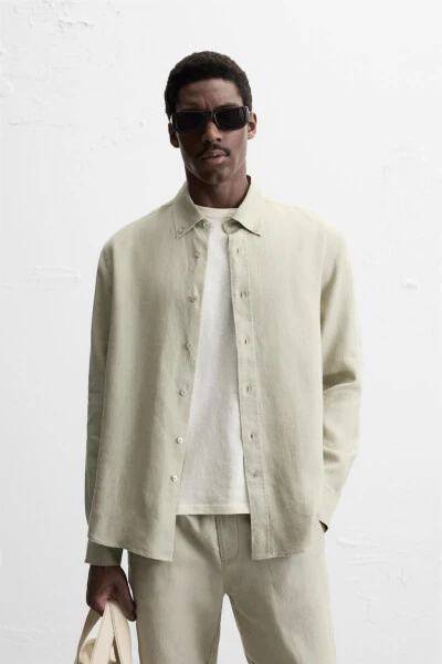 100% LINEN SHIRT-Light beige - MODAZONE (1)