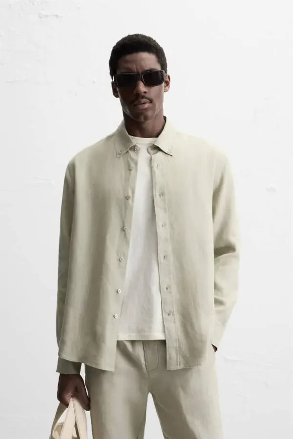 100% LINEN SHIRT-Light beige - 2