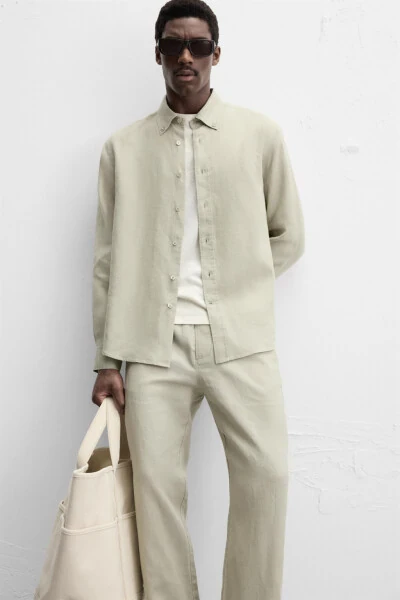 100% LINEN SHIRT-Light beige - 5