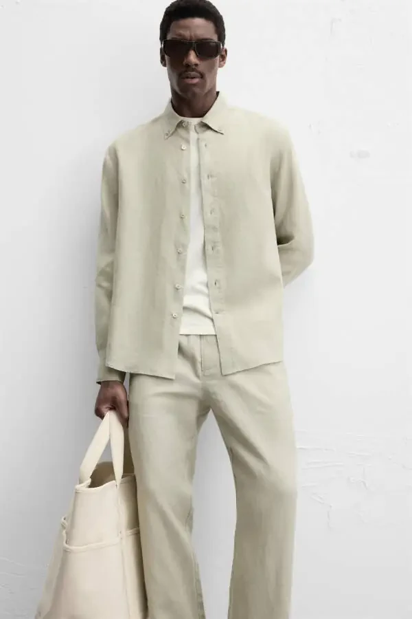 100% LINEN SHIRT-Light beige - 5