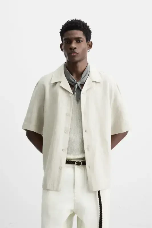 100% LINEN SHIRT-Light beige - 5