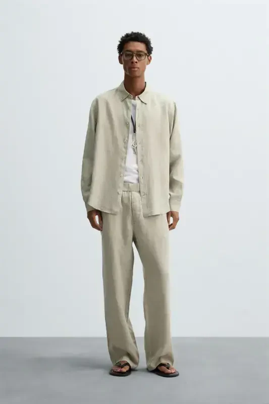 100% LINEN SHIRT-Light beige - ZARA