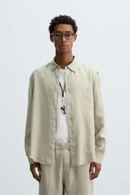 100% LINEN SHIRT-Light beige - 2