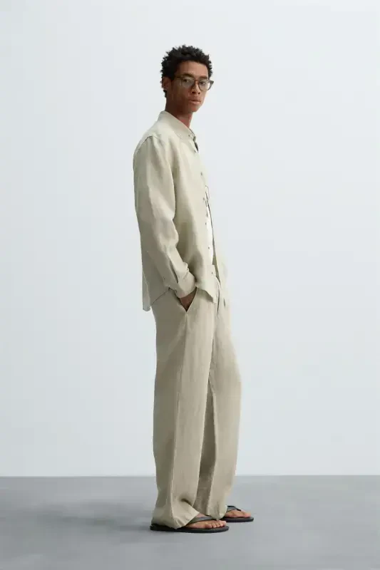 100% LINEN SHIRT-Light beige - 4