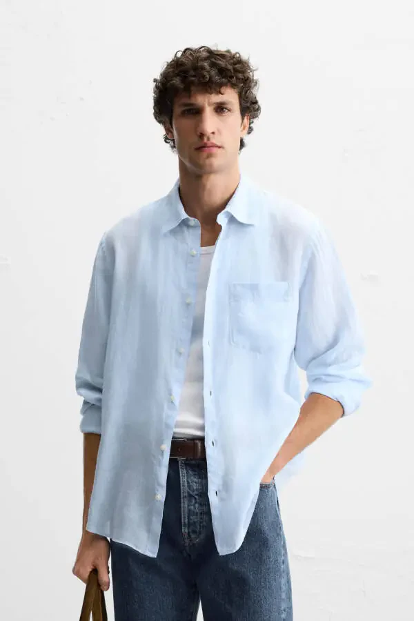 100% LINEN SHIRT-Sky blue - 2
