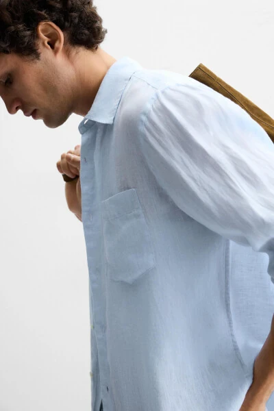100% LINEN SHIRT-Sky blue - 5
