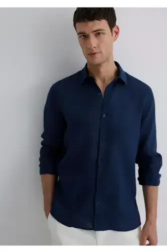 %100 linen slim fit men's shirt - 1