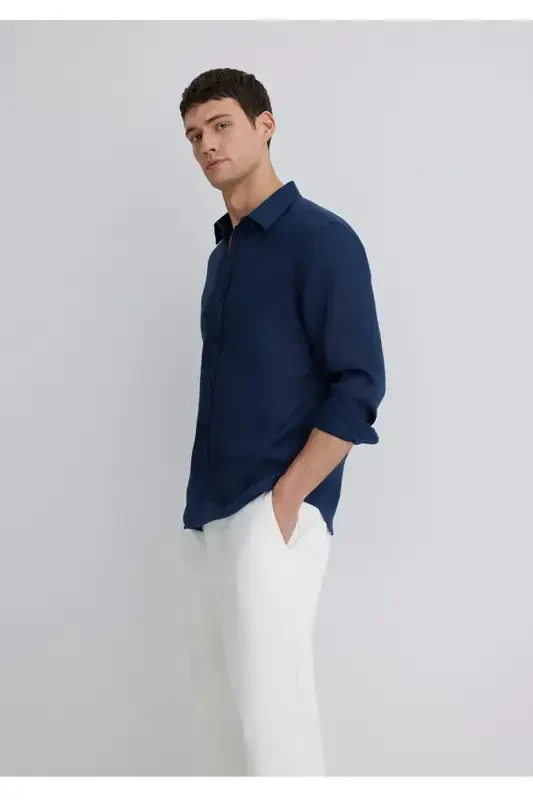 %100 linen slim fit men's shirt - 2