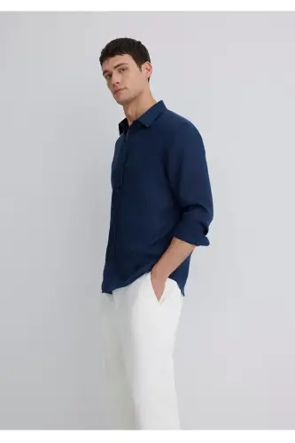 %100 linen slim fit men's shirt - MAVI (1)