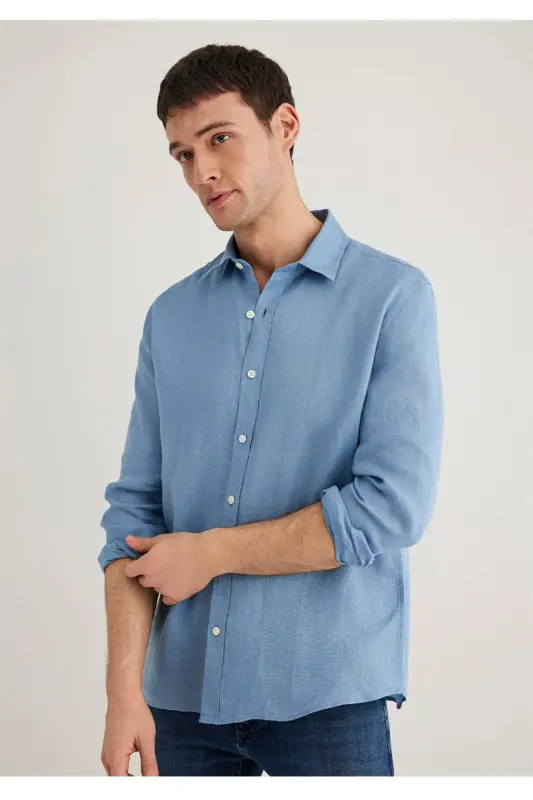 %100 linen slim fit men's shirt - 1