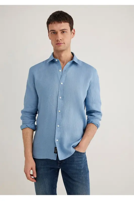 %100 linen slim fit men's shirt - 2