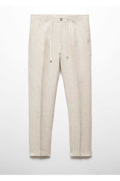 100% Linen Slim Fit Stripe Pants - 3