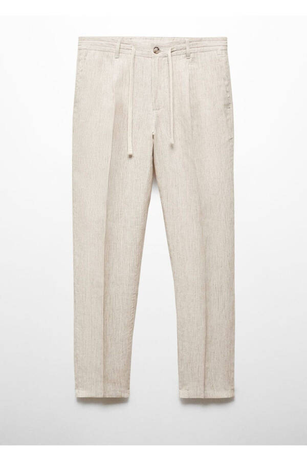 100% Linen Slim Fit Stripe Pants - 3