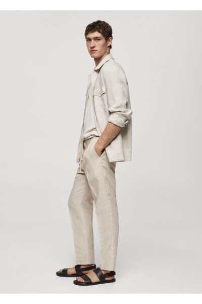 100% Linen Slim Fit Stripe Pants - 6