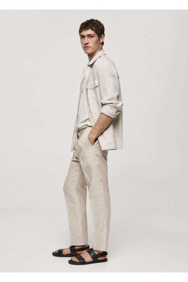100% Linen Slim Fit Stripe Pants - 6