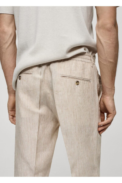 100% Linen Slim Fit Stripe Pants - 7