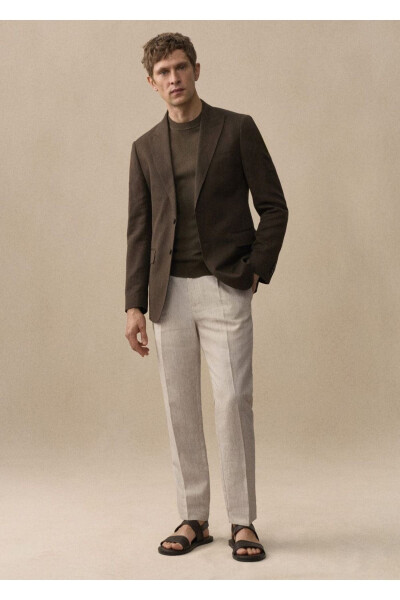 100% Linen Slim Fit Stripe Pants - 8