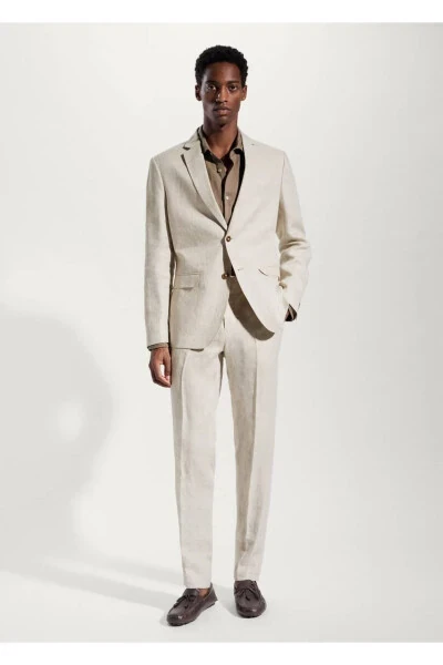 100% Linen Slim Fit Textured Blazer Jacket - 2