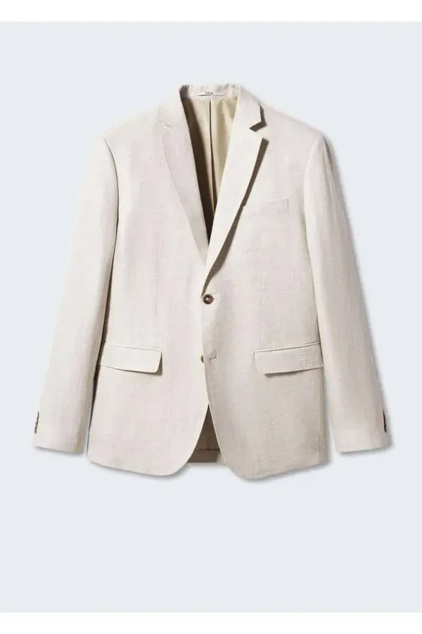 100% Linen Slim Fit Textured Blazer Jacket - 3