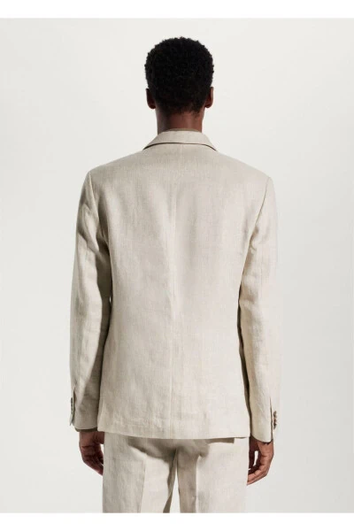 100% Linen Slim Fit Textured Blazer Jacket - 4