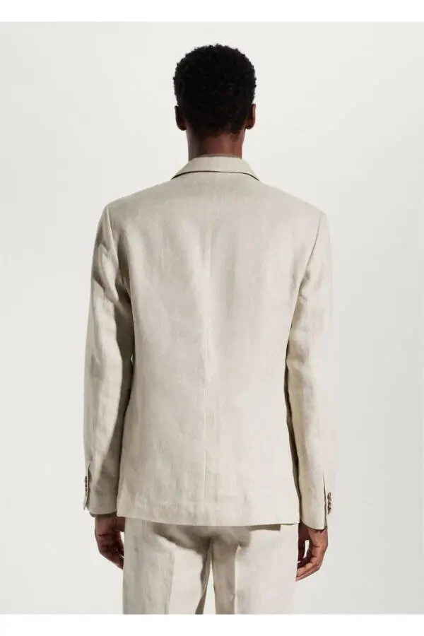 100% Linen Slim Fit Textured Blazer Jacket - 4