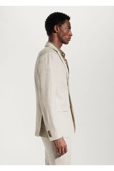 100% Linen Slim Fit Textured Blazer Jacket - 5