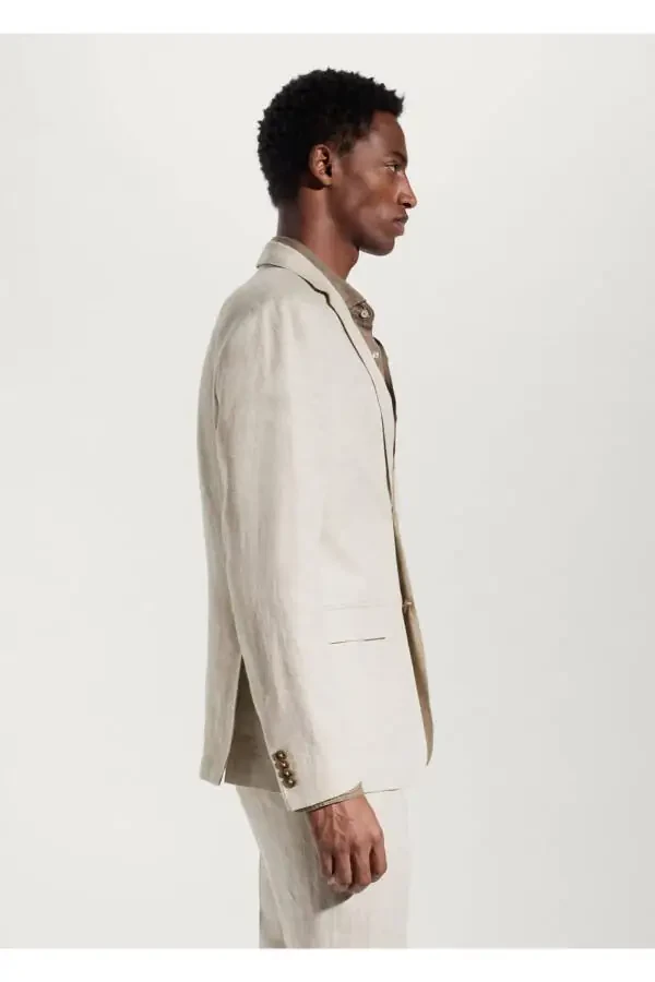 100% Linen Slim Fit Textured Blazer Jacket - 5