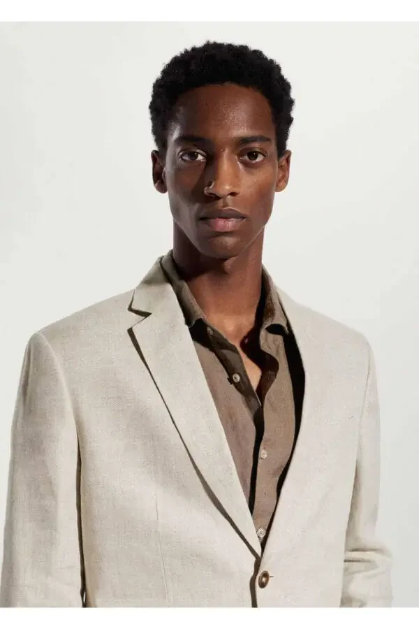 100% Linen Slim Fit Textured Blazer Jacket - 7